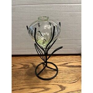 Vintage Glass Globe Indoor/Outdoor Oil Lamp In Wrought Iron Stand, Collectible
